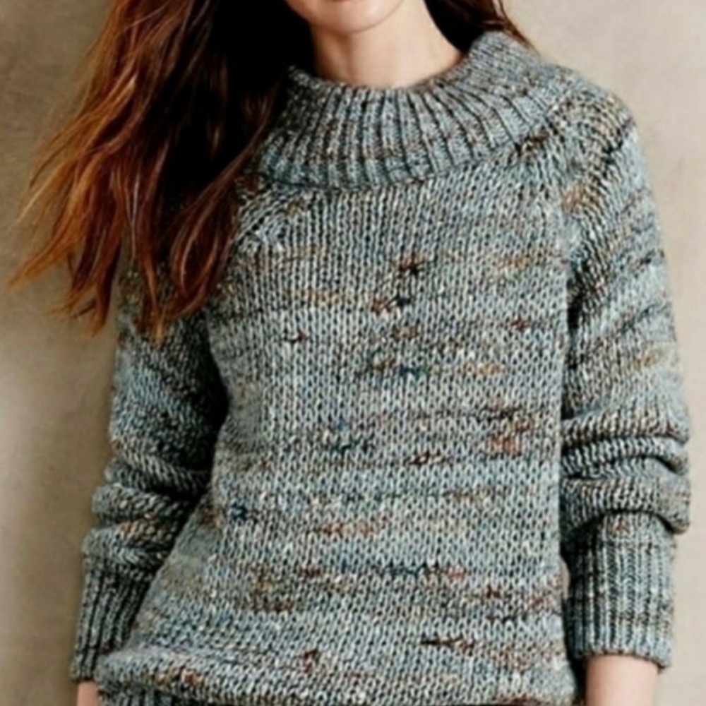 ANTHROPOLOGIE MOTH Chunky Knit Mock Neck Alpaca Wool Silk Blend Sweater Small